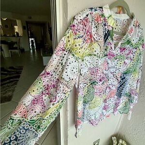 Chico's Multicolor Eyelet Lace Top New size 3 MSRP $119.